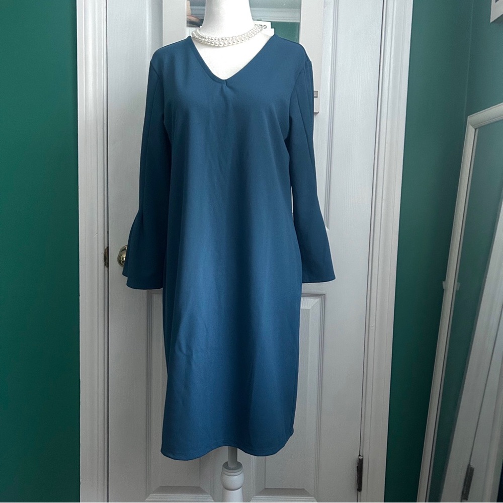Banana Republic V Neck Blue Dress with Bell Sleeve Small NWT